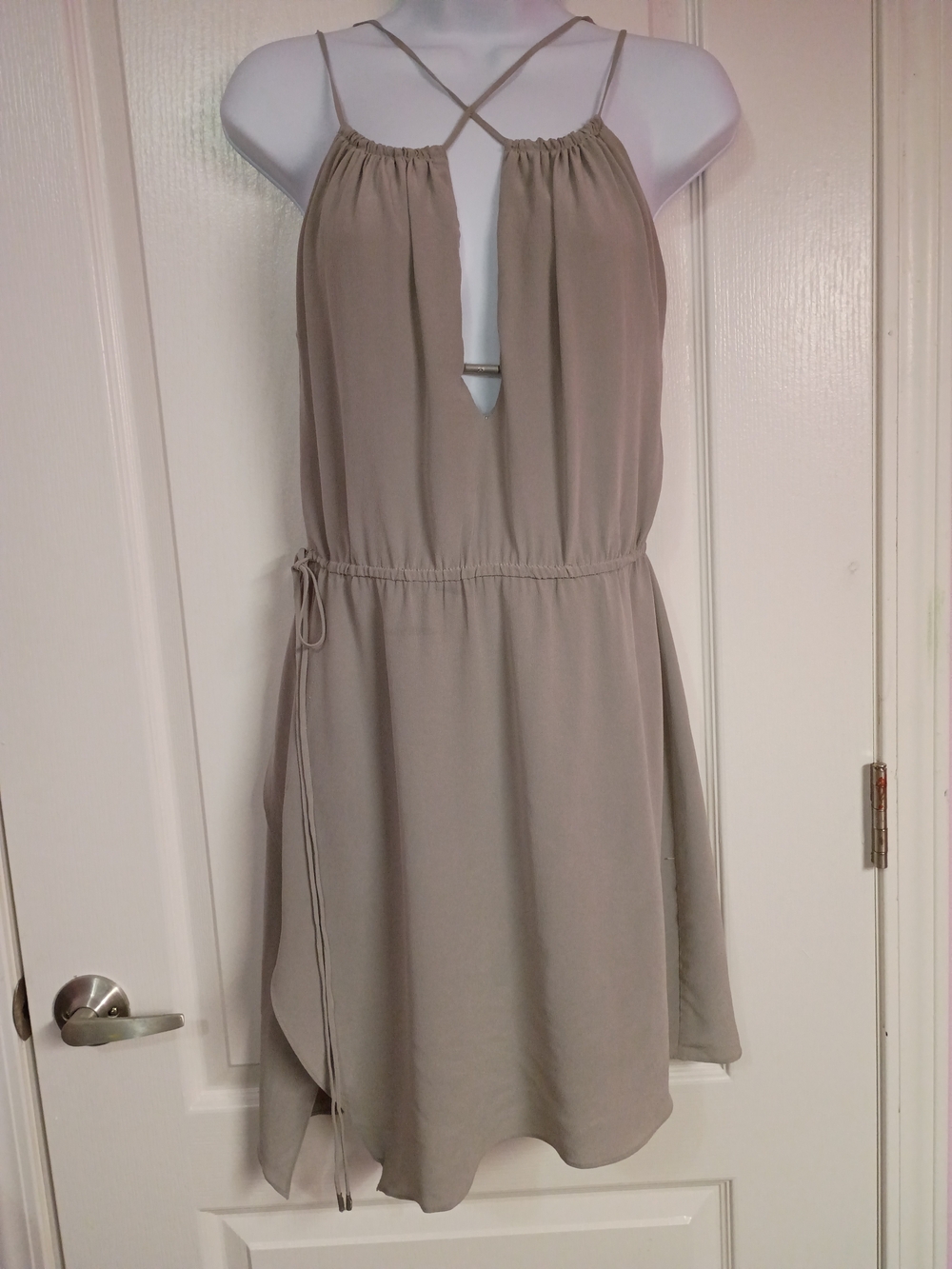 Halston Heritage Grey Halter Keyhole Tie-Waist Mini Dress